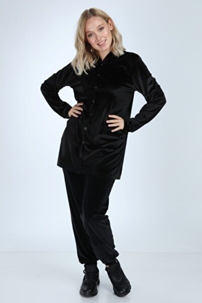 İkmal Women's Black Wide Leg Snap Suit