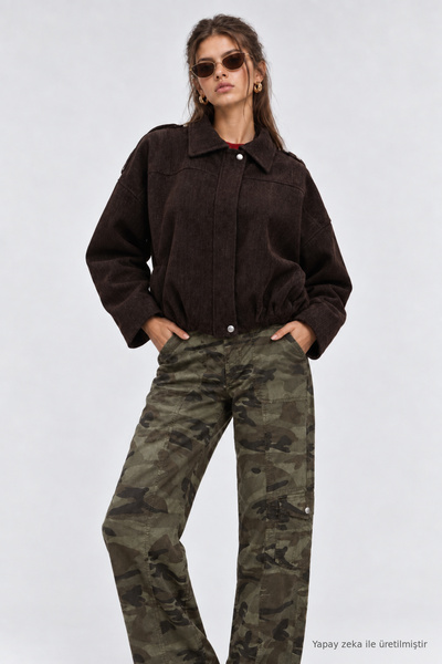 Lovelyİstanbul Βελούδινη Υφή Premium Επιλεγμένη Μπουφάν Bomber LBY0097 ΚΑΦΕ