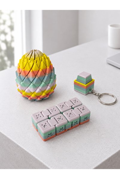 3D Twisty Ball Fidget-Sonsuz Küp-Tuş Clicker Anahtarlık 3’lü Set