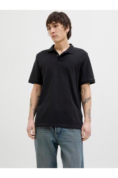 Jack & Jones Men's Black Jjkane Polo Ss Polo T-Shirt 12270150-Black