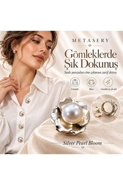 Yeni Trend İnci Görünümlü Kalp Düğme Broş, Gold Detaylı Siyah Düğme Kapağı, Gömlek Bluz Düğme Klipsi