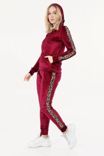 İkmal Set din catifea burgundy cu imprimeu leopard