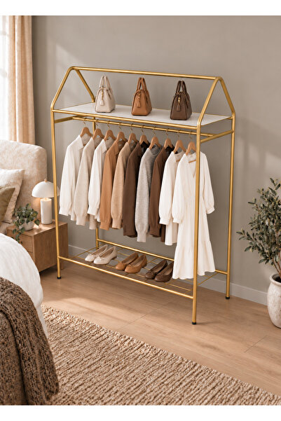 Metallica Concept Home Hanger Gold Elbise Askılığı Raflı New Design Konfeksiy...