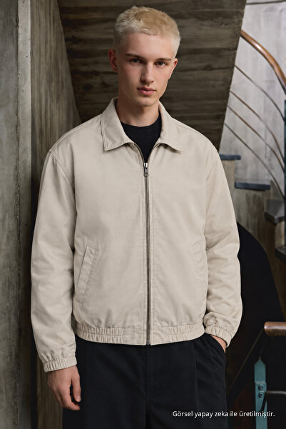 comstar Men's Seasonal Shirt Collar Zippered Bomber Mink Jacket