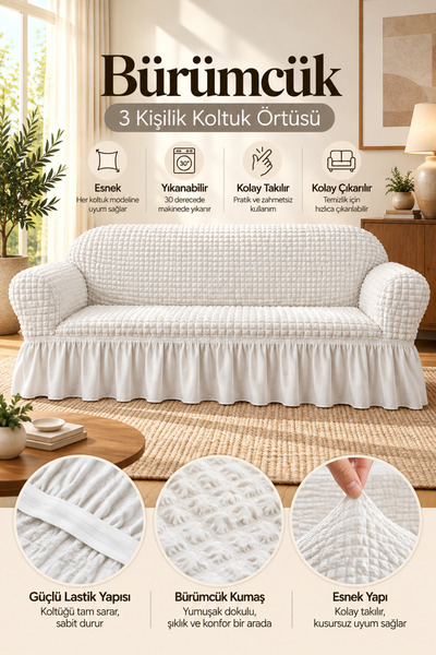 elgeyar Bürümcük Koltuk, Kanepe, Çekyat Örtüsü, Koltuk Kılıfı 3lü