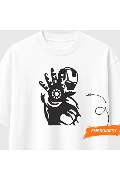 KEYFHOME Iron Man Marvel Embroidered T-Shirt Unisex 100% Cotton