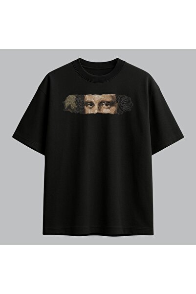 KEYFHOME Tricou unisex cu ochi Mona Lisa, broderie artistică, 100% bumbac