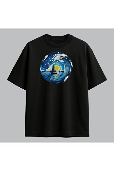 KEYFHOME Starry Night Sailboat Artă Broderie Tricou Unisex 100% Bumbac