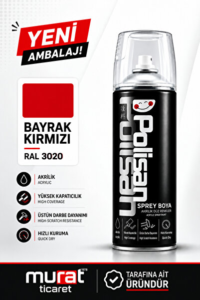 Polisan Akrilik Bayrak Kırmızı Sprey Boya 400 ml - RAL 3020