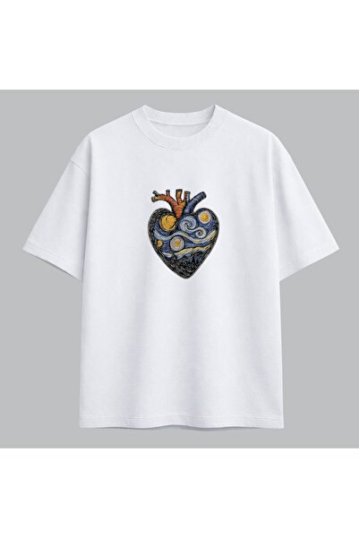 KEYFHOME Van Gogh Zvezdana noć majica sa izvezenim srcem unisex 100% pamuk