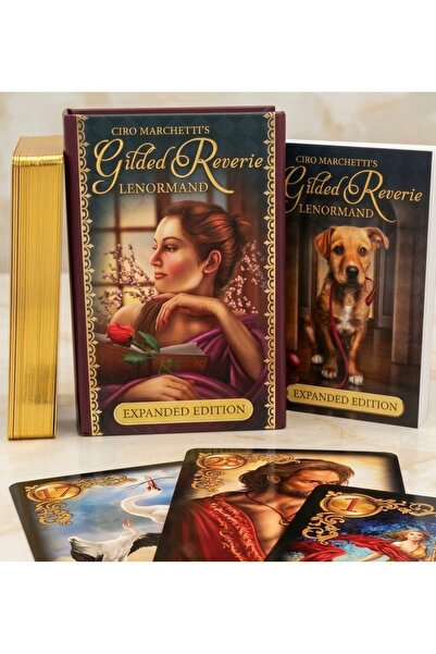 Galaksi Dükkanı Gilded Lenormand Destesi / Mıknatıslı Premium Kutu, Yaldızlı Orijinal Kartlar -11 × 7 cm boyutlar