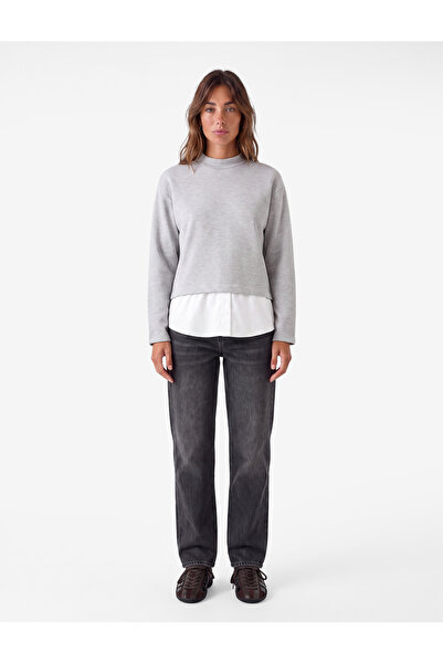 Koton Layered Back Window Detail Buttoned High Collar Long Sleeve Sweatshirt