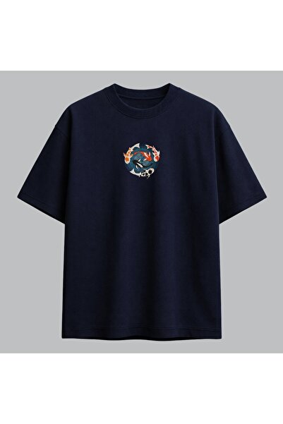 KEYFHOME Koi Fish Yin Yang Minimal Broderie Tricou Unisex 100% Bumbac