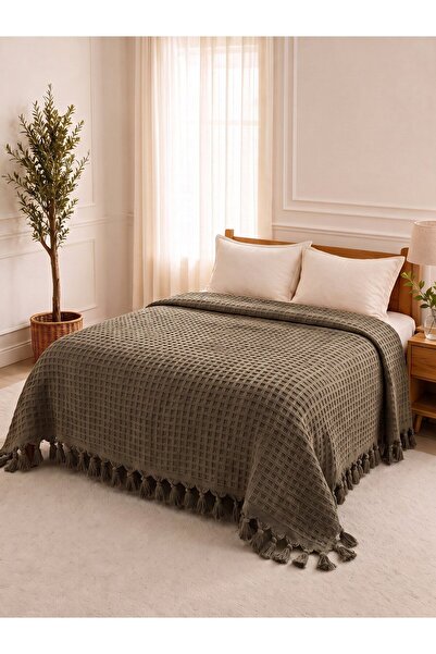 Binna Soft Çift Kişilik Yatak Örtüsü 200x240 cm Püsküllü Çok Amaçlı Pike - Ha...