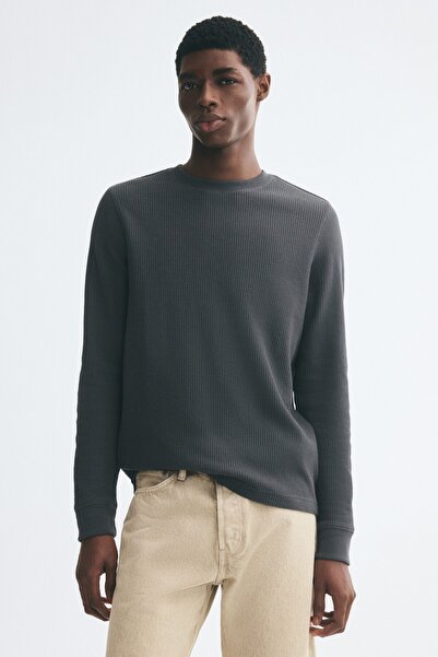 H&M Petek Dokulu ve Uzun Kollu Tişört Regular Fit