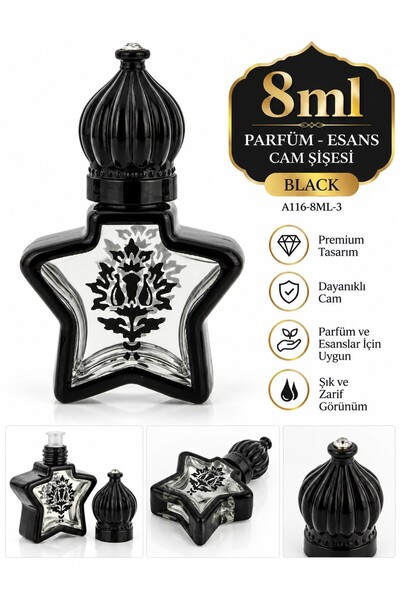 ESVED Parfüm Esans Cam Şişesi Black Boş Esans Şişesi 8 Ml. Premium A116-8ML-3