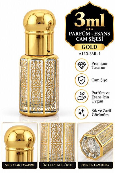 ESVED Parfüm Esans Cam Şişesi Gold Boş Esans Şişesi 3 Ml. Premium A110-3ML-1