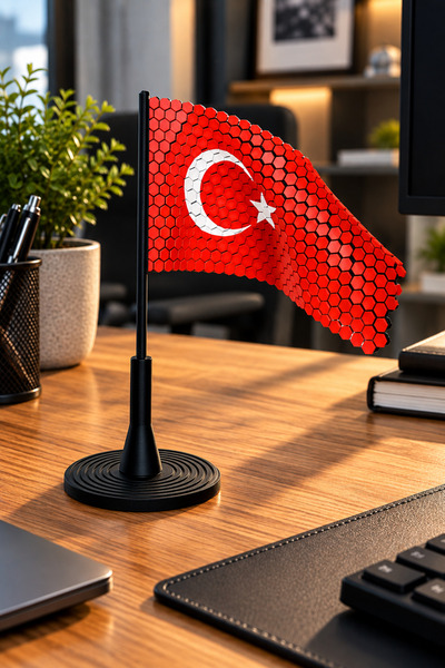 MARVİN CAT TETRA’S 3D Baskı Türk Bayrağı Masaüstü Dekoru – Petek Desenli Ay Y...