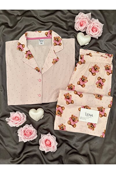Lena Homewears Pink Bear Patterned Long Sleeve Pajama Set