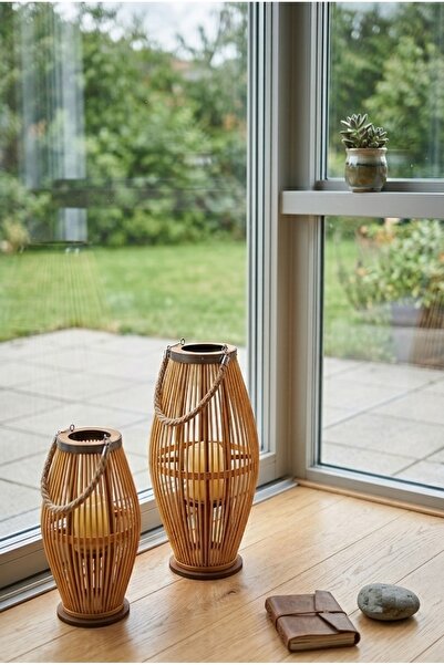 El Örmesi Rattan Fener Mumluk - Halat Saplı KÜÇÜK BOY 39cm * 21cm
