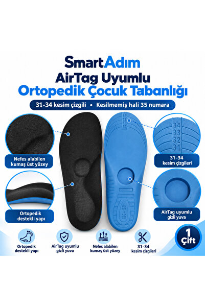 Akıllı Takip Ayakkabı Tabanlığı – AirTag ve Muadil Takip Cihazlarıyla Uyumlu – Çocuk Güvenlik Tabanlığı 31–35 Numara(CİHAZ DAHİL DEĞİLDİR)