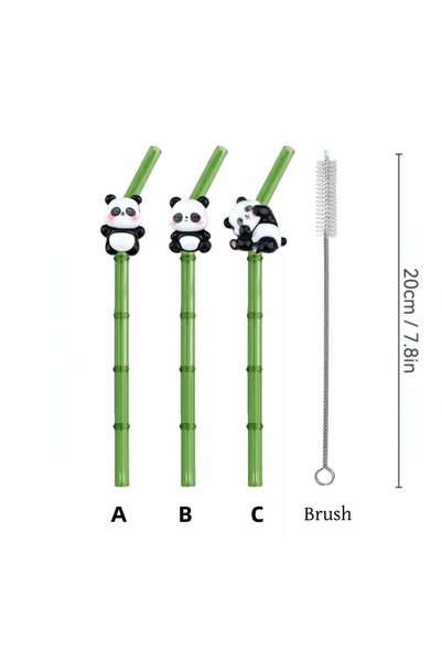 Choice Mix 3Straws 1Brush 1/4pcs Fun Panda Decor Curved Glass Straws for Drin...