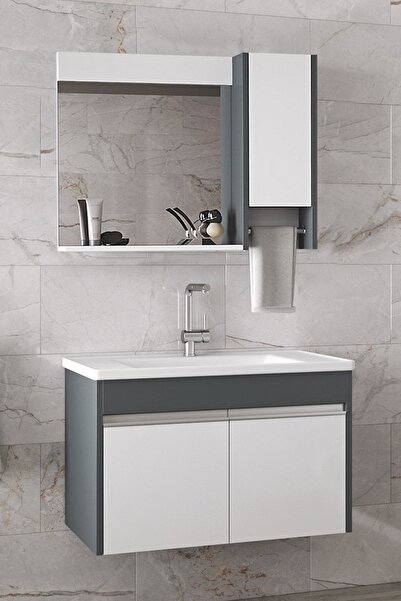 Alfa Banyo Visente Oa 80 Cm Ayna Dolaplı Sermik Lavabolu Mdf Banyo Dolabı Set...