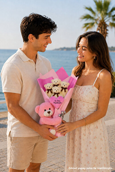 Özgüner Oyuncak Kişiye Özel Mesajlı Peluş Buket - Romantik ve Özel Hediye