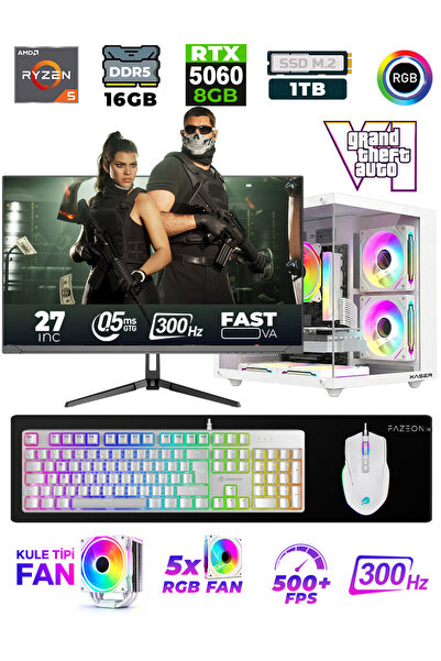 XASER Live X40 Ryzen 5 7500F 16GB DDR5 Ram 1TB M.2 Nvme SSD 8GB RTX5060 27" 2...
