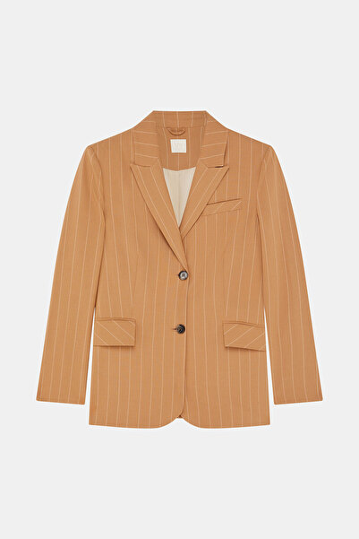 W Collection CAMEL ÇİZGİLİ MONO KAPAMA CEKET