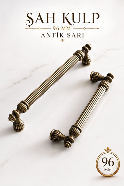 Badem10 Şah 96 Mm Eskitme Antik Sarı Metal Metal Mobilya Mutfak Çekmece Dolap...