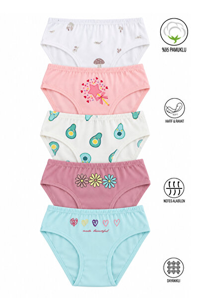 ÖZKAN underwear Özkan 41603 5'li Paket Kız Çocuk Karışık Renkli Desenli Pamuk...