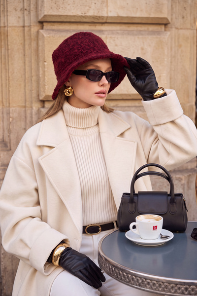Aisha's Design Winter Furry Cashmere Bucket Hat, B-99Tk, Burgundy