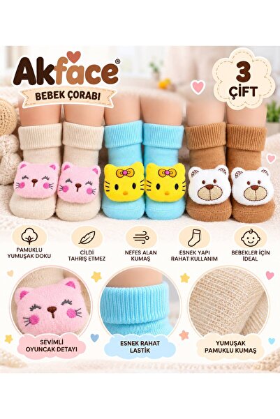 Akface 3 ÇİFT Oyuncaklı Yenidoğan KIZ Bebek Çorabı 0-6 6-12 Aralığındadır. ( ...