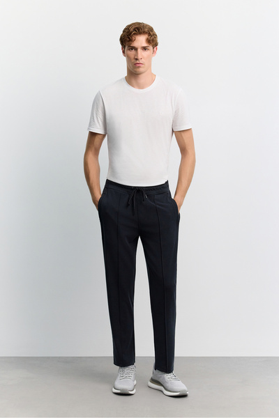 Avva Men's Black Elastic Waist Lace-Up Soft Touch Regular Fit Sweatpants A62Y...