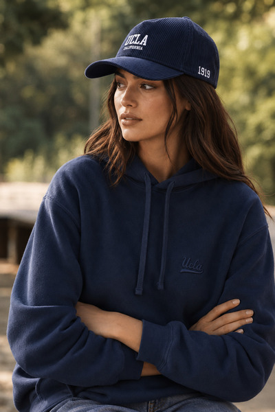 UCLA WINDSOR Lacivert Kadife Baseball Cap Nakışlı - Unisex Şapka
