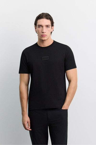 Avva Men's Black Crew Neck Cotton Easy-Iron Regular Fit T-Shirt A62Y1022