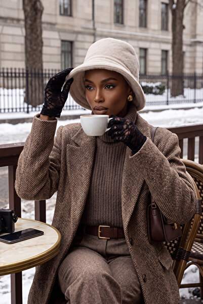 Aisha's Design Winter Plain Cashmere Bucket Hat, B-99Dk, Cream