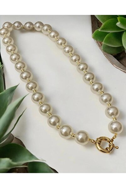 Luba GEMİCİ KİLİTLİ 8 MM İNCİ KOLYE ALTIN TAKILABİLİR 45 CM.UZUNLUK SATICIYA ...