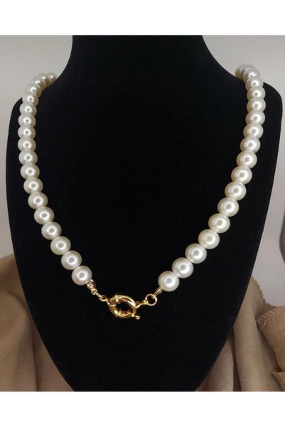 Luba GEMİCİ KİLİTLİ 8 MM İNCİ KOLYE ALTIN TAKILABİLİR 45 CM.UZUNLUK SATICIYA ...