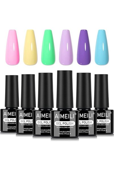 AIMEILI 6-Pack Pearl Gel Nail Polish Spring Colors Set, UV LED Soak Off Nail ...