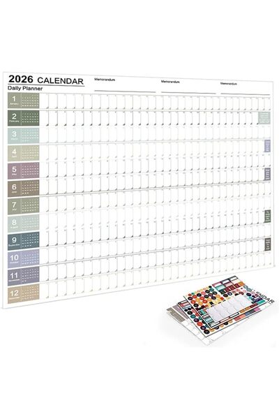 GENERAL تقويم 2026، تقويم حائط 2026، تقويم حائط سنوي 2026، ورق سميك، ملصقات د...