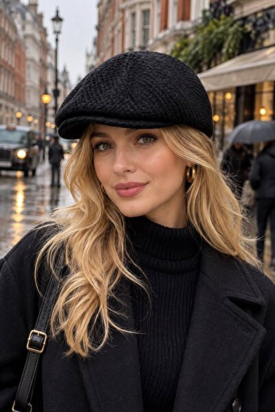 HAZAL KAYA ATELIER Black Knitwear Woolen Cap Women's Hat