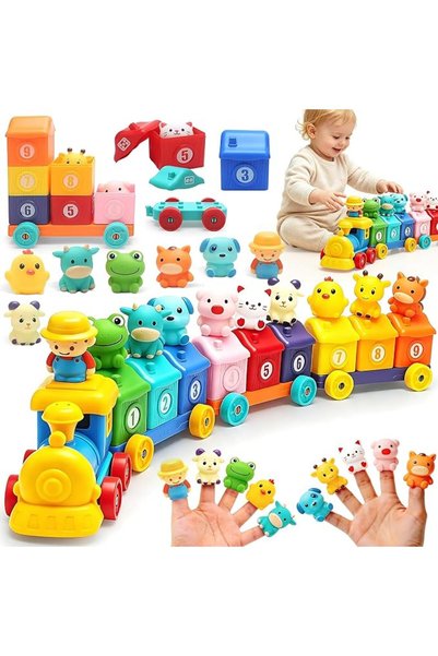 Soofam ألعاب قطار حيوانات المزرعة للأطفال من سن 1-3 سنوات، تعليمية ومونتيسوري...