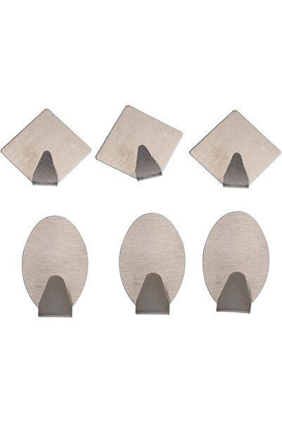Lawazim Stainless Steel Diamond and Oval Hook Set-Pack of 6 Durable Strong Ad...