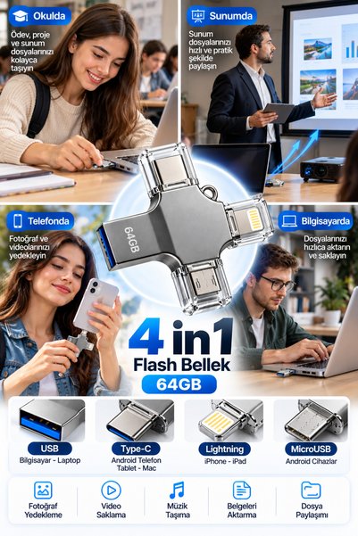 Global Fotoğraf Video Belge ve Dosyalarınızı Kolayca Aktarmanızı Sağlayan 64GB 4 Girişli Flash Bellek