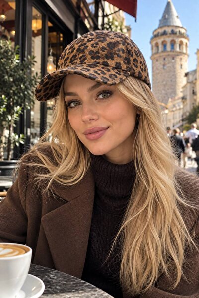 HAZAL KAYA ATELIER Brown Leopard Patterned Women's Hat