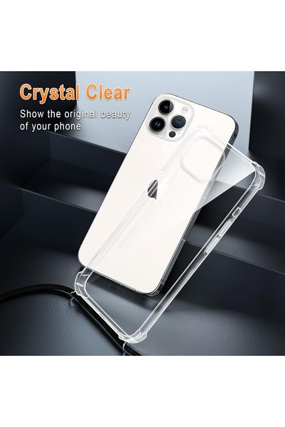 Generic Clear Phone Case with Black Crossbody Lanyard Cord for iPhone 14 Pro Max