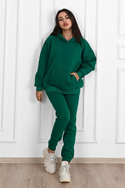 luci sports Απλό Basic Σετ Φούτερ Jogger - Green Oversize Raised Hooded