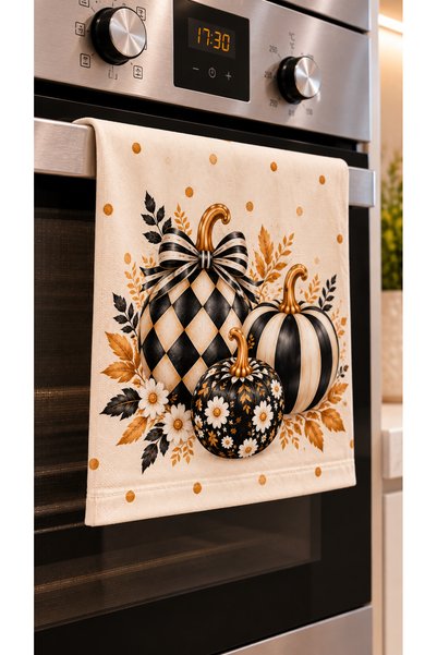 Nari Collections Checkered Pumpkin Patterned Oven Cover – 35X50 Cm, Digital Printed Suede Fabric